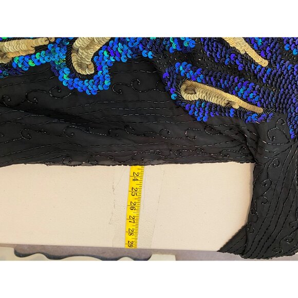 Jakelin Designs Sequin Embellished Silk Jacket Black Gold & Blue Size 2X - Picture 9 of 10